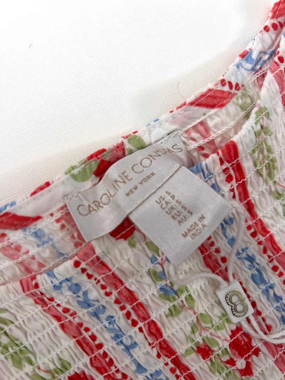 Caroline Constas Pomegranate Smocked Cotton Midi Dress Summer Cottagecore Size S - Picture 9 of 11